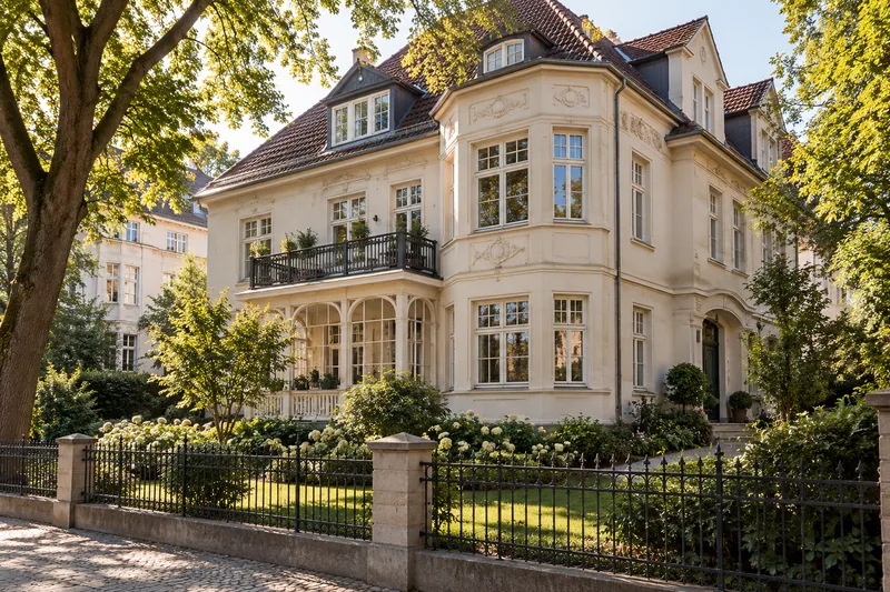 Stadtvilla mit mehreren Wohnungen und Vorgarten